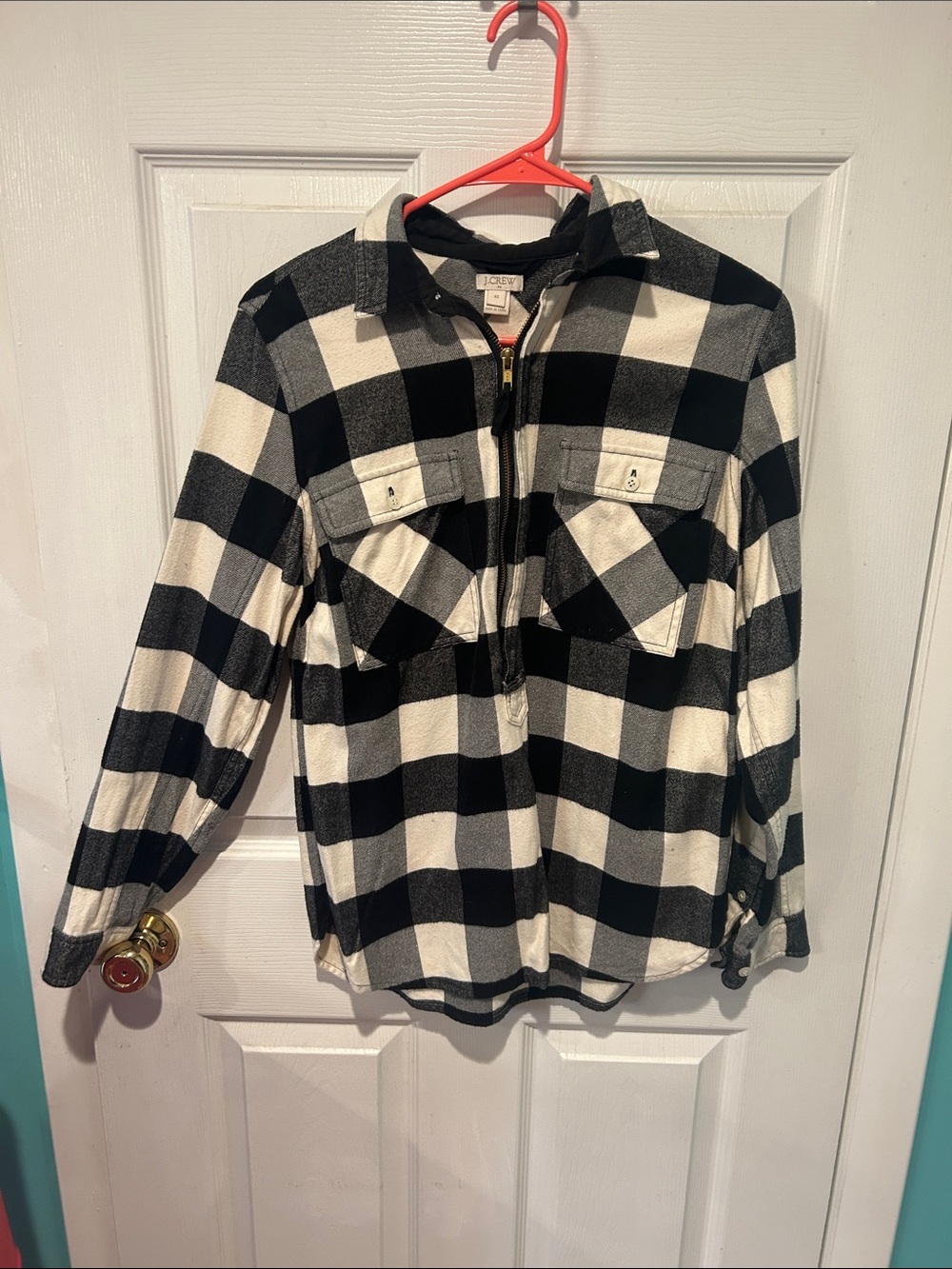 J. Crew Factory Black and White Buffalo Plaid Zip-Front Shirt